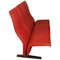 Red Leather Midcentury Concorde Settee by Pierre Paulin for Artifort