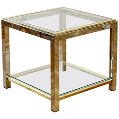 Willy Rizzo Style Midcentury Brass and Chrome Bicolor Side Table, circa 1970s