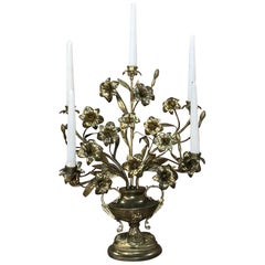 19th Century Gilt Bronze French Altar Lilies Bouquet Candelabra