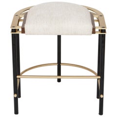 Frame Stool in Walnut, Brass, Steel and Linen by Studio A