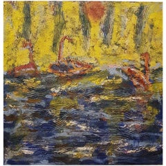 Ocean Ships Landscape Mixed-Media Painting Oil on Linen Abstract Expressionism