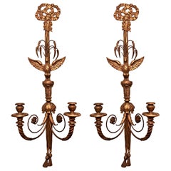 Pair of Antique Carved Wood Eagle Sconces