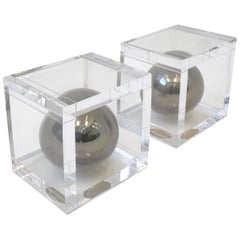 Pair of Lucite and Chrome Bookends by Charles Hollis Jones