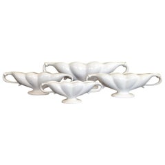 Four Ivory White Ceramic Mantel Flower Vases, Constance Spry, Fulham Pottery, UK