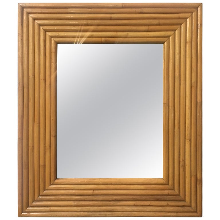 1940s Seven-Strand Square Rattan Mirror For Sale