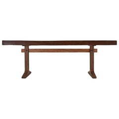 Bespoke Brutalist Meets Japan Desk, Antique Hardwood Slab, by P. Tendercool