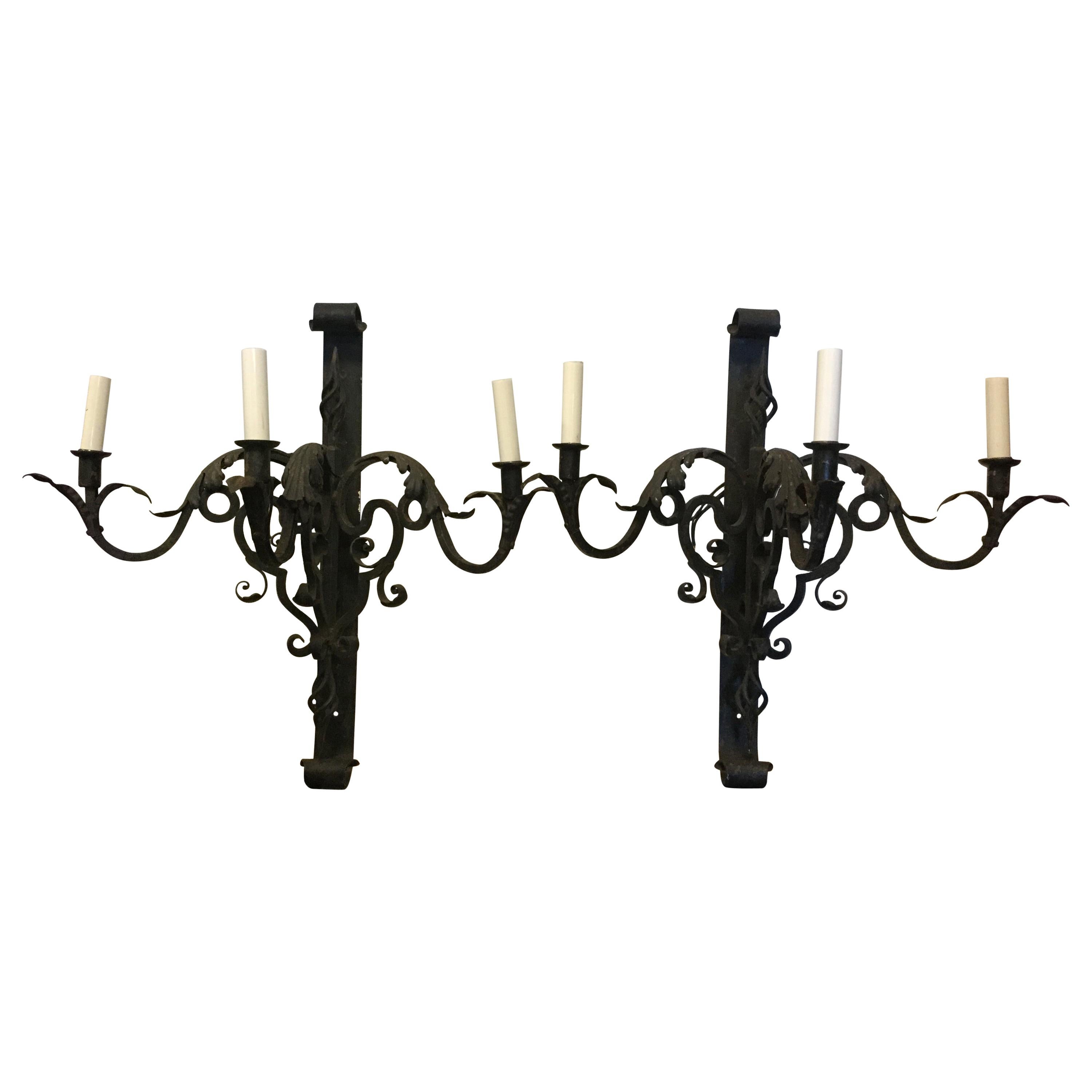 Impressively Large French Wrought Iron Wall Sconces