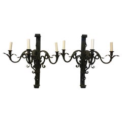 Impressively Large French Wrought Iron Wall Sconces