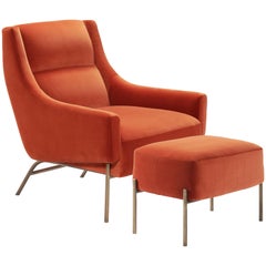 Vista Lounge Chair, Contemporary Armchair in Holly Hunt Fabrics, Bronze Finish