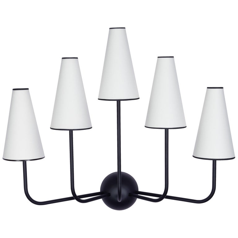 Large Five Arm Black Wall Lamp In The Style Of Jean Royère For Large Five Arm Black Wall Lamp In The Style Of Jean Royère For