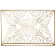 Contemporary Console Table with Marble, Brass and Steel, Handmade in Italy