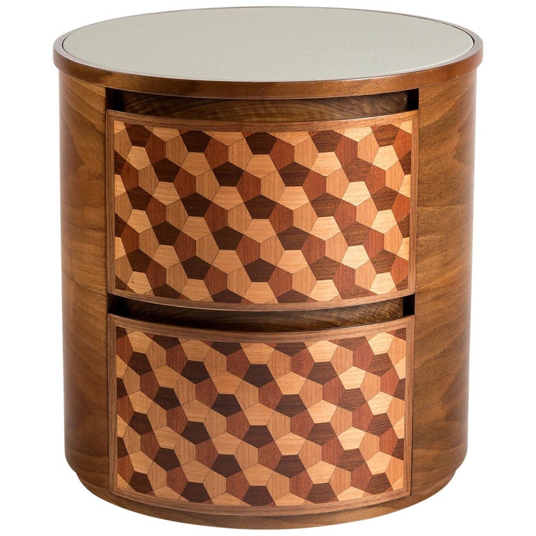 21st Century Marquetry Wood Veneer Geometric Nightstand For Sale at 1stdibs