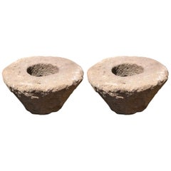 Antique Pair of Elegant Stone Planters, Hand-Carved