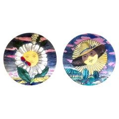 Vintage Piero Fornasetti Porcelain Mesi and Soli Pair of Plates 12 Suns 12 Months, 1955