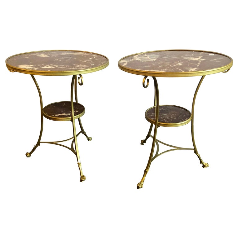 Pair Of Hollywood Regency Ebonized Mirror Top Side Tables For Pair Of Hollywood Regency Marble Top Bronze Bouillotte Tables End Side