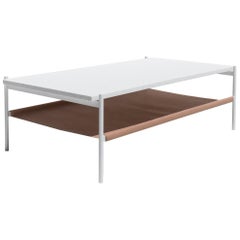 Duotone Rectangular Coffee Table, White Frame / White Mosaic / Natural Leather