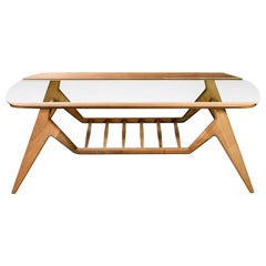 Lipa, Contemporary Natural Oiled Walnut and Glass Low Coffee Table with Storage