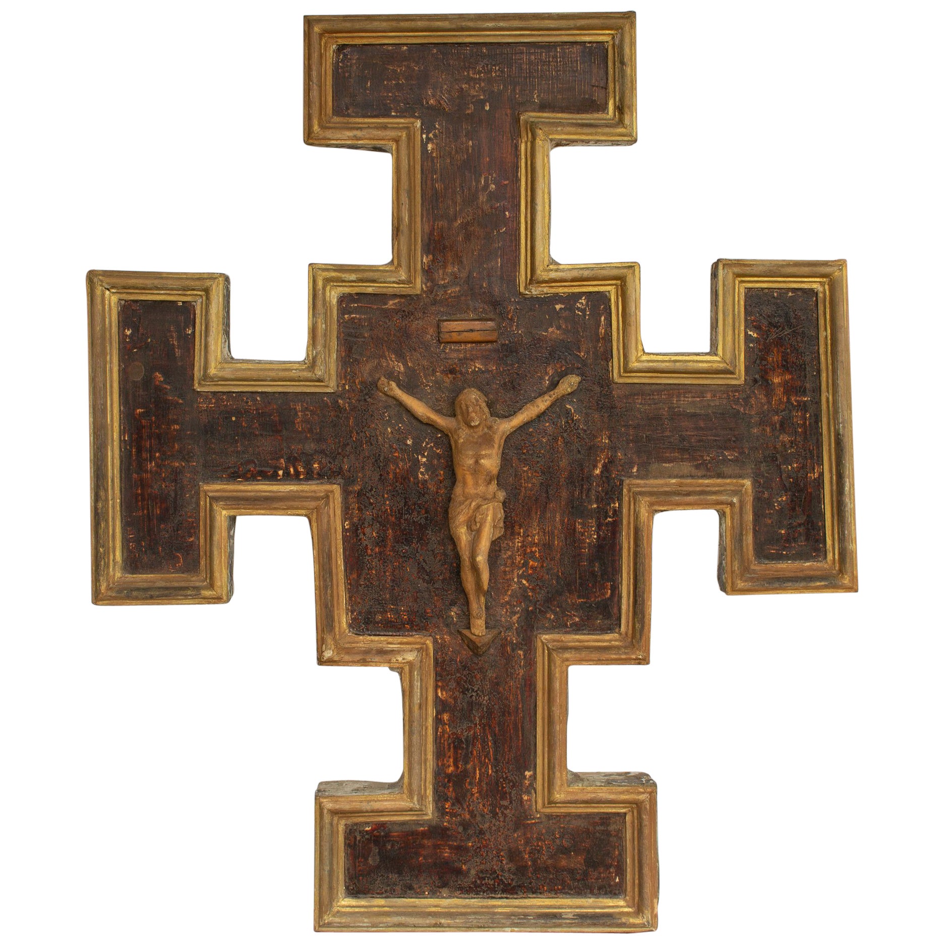 Wood And Painted Gilt Crucifix Wall Plaque Found In Italy At 1stdibs