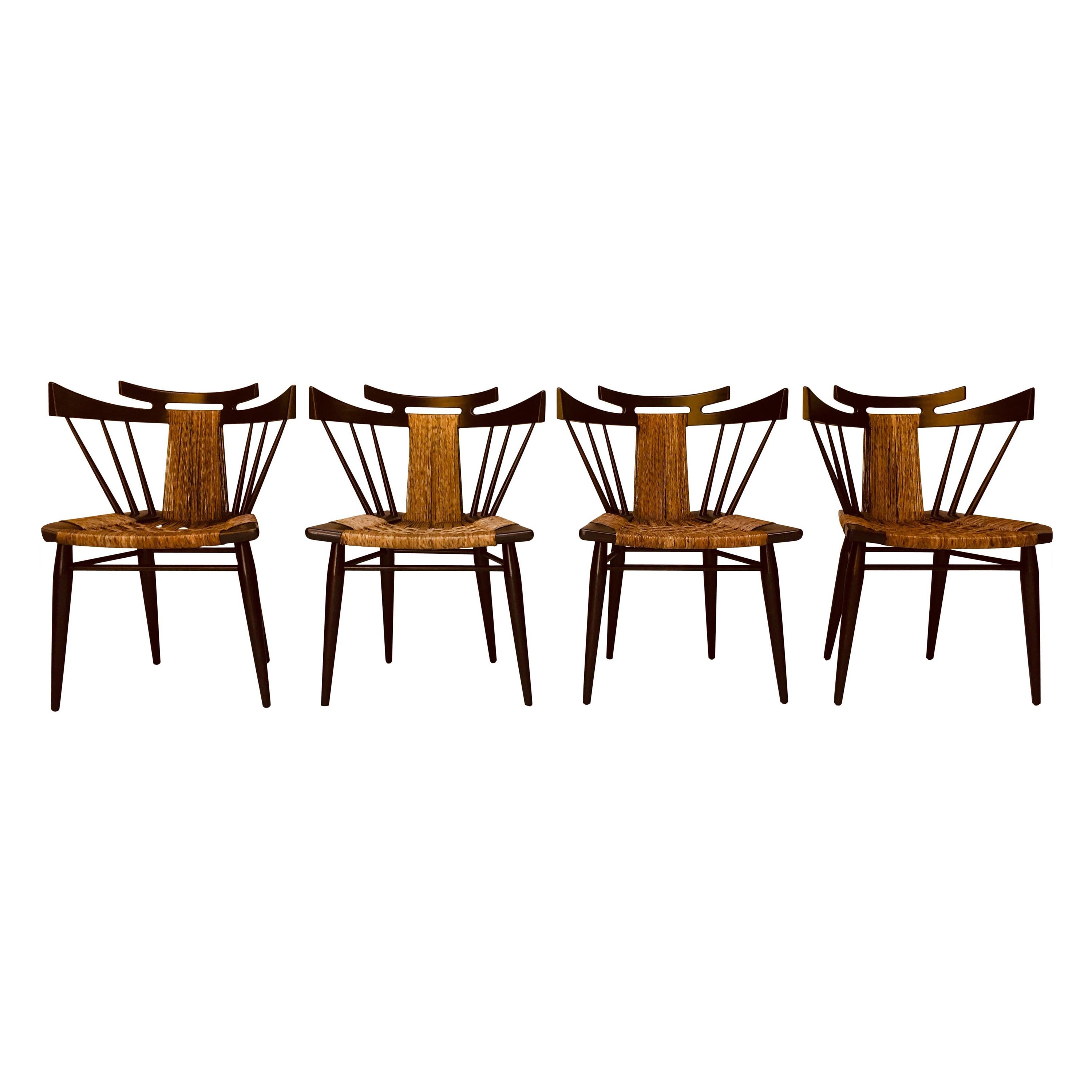 Four Edmond Spence "Yucatan" Mahogany Side Chairs Woven Sea Grass Seats For Sale