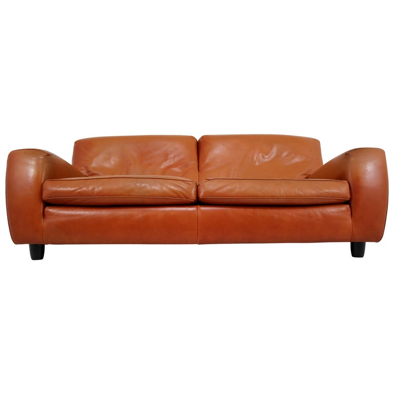 1980s Italian Molinari Cognac Color Bull Leather Sofa Model 1980s Italian Molinari Cognac Color Bull Leather Sofa Model Fatboy