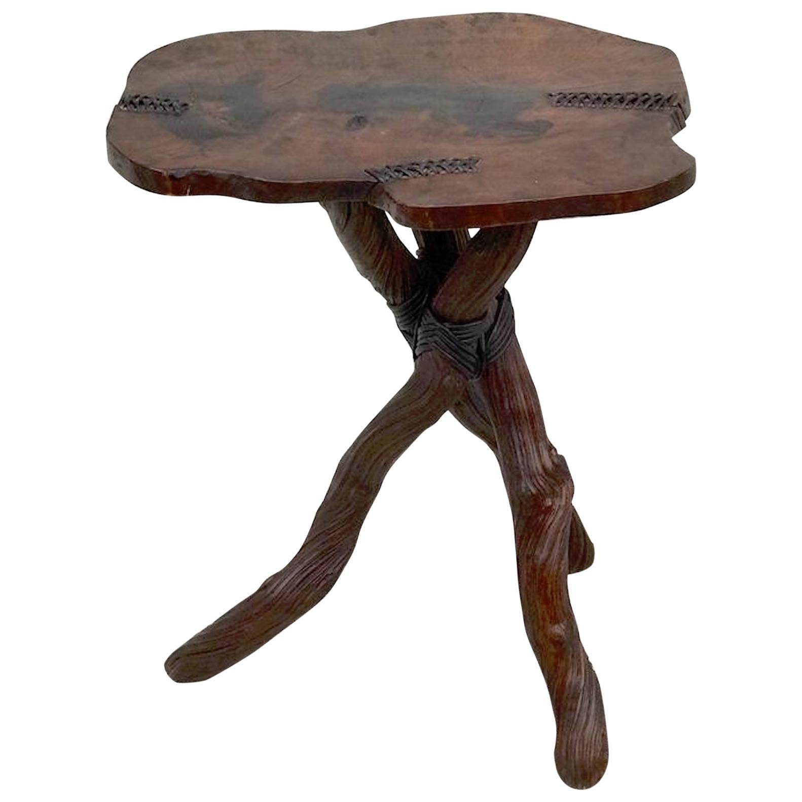 Artisan Root Table with Leather Detail