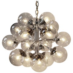 1970s Lightolier 16-Arm Chrome Sputnik Style Chandelier with Glass Shade , Usa