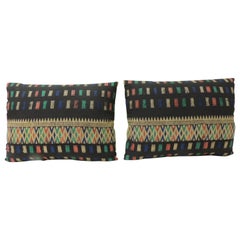 Pair of Vintage Woven Colorful Laos Woven Silk Decorative Bolster Pillows