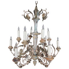 Italian Painted Scrolled Wood and Metal Chandelier