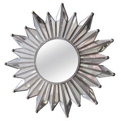 French Mid-Century Modern Mirrored Sunburst or Starburst Mirror, Line Vautrin