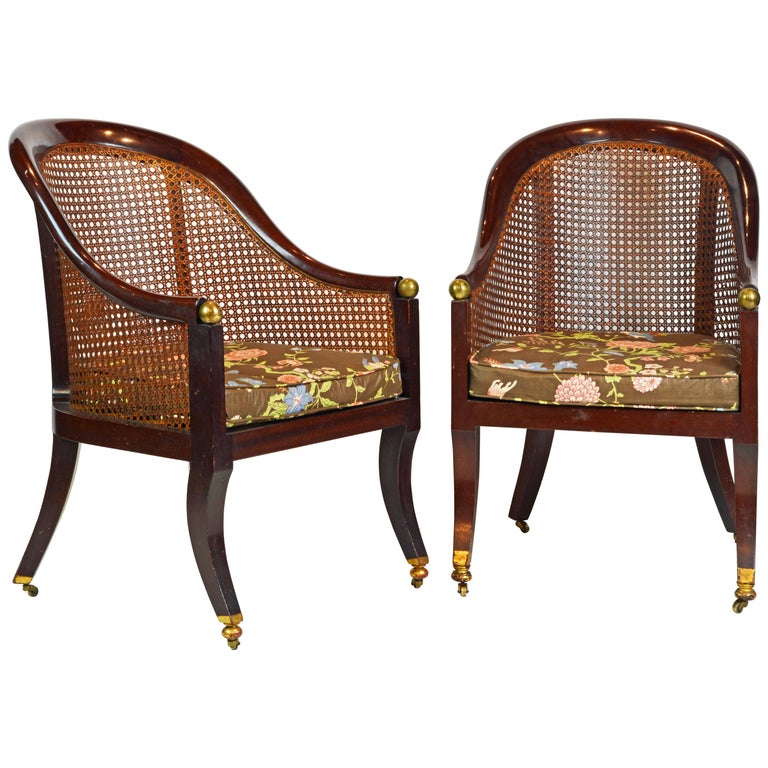 Fine Pair of 19th Century British Colonial Mahogany Barrel Back Cane