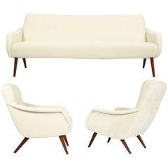 Rare and Highly Elegant Sofa Set with Two Matching Armchairs, Denmark, 1960s