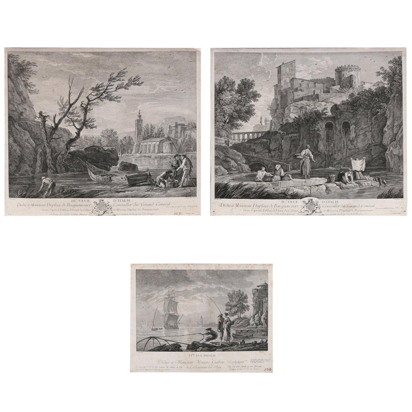 Three French Joseph Vernet Genre Etchings from "Veue D'italie" Collection