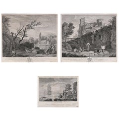 Antique Three French Joseph Vernet Genre Etchings from "Veue D'italie" Collection