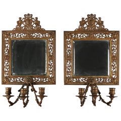 Antique Neoclassical Tiffany Studios Bronze Figural Mirror Candle Sconces
