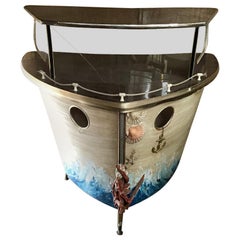 Italian Boat Bow Shaped Bar Cabinet or Dry Bar from 1960s