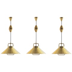 Three Frits Schlegel P295 Brass Pendants for Lyfa, Denmark, 1960s