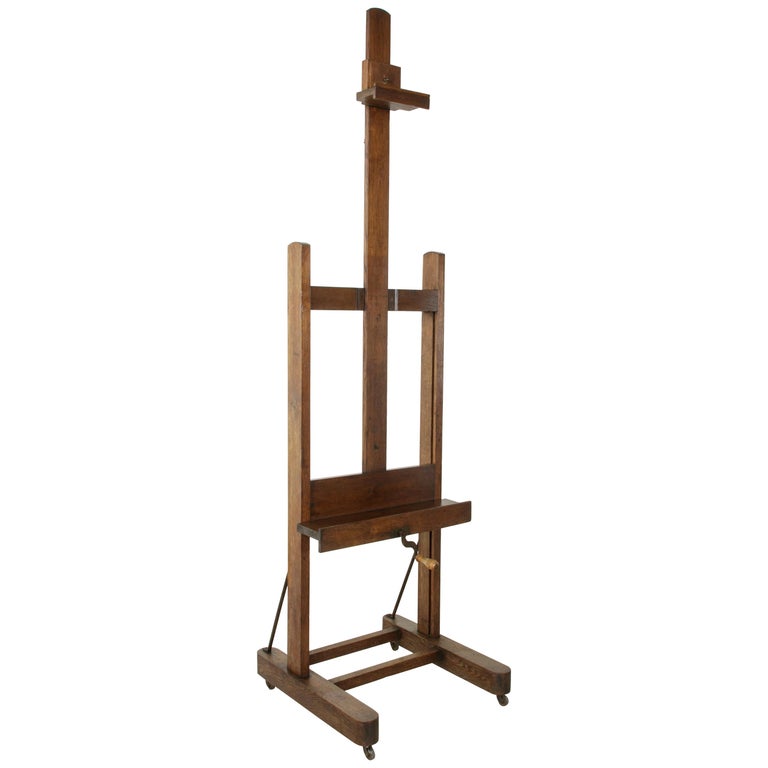 Rare Large Double Sided French Floor Easel For Two Paintings Large French Oak Adjule Artist S Floor Easel With Crank And Label