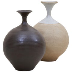 Set of Two Huge Bob Kinzie Stoneware Studio Pottery Vases, US, 1970s