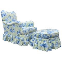 Drexel Heritage Vera Bradley Rolled Arm French Country Lounge Chair & Ottoman