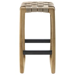 Riva 1920 Bungalow Bar Stool in Solid Wood Structure with Leather Seat