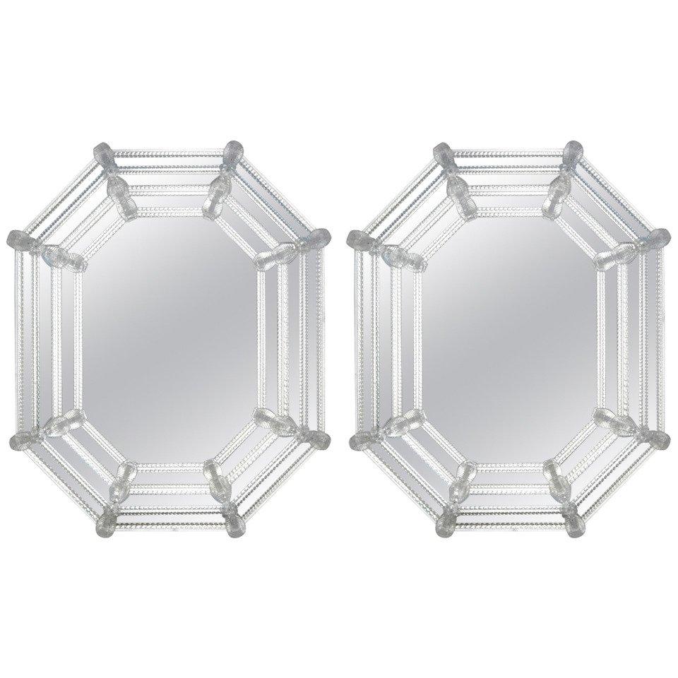Pair of Octagonal Venetian Glass Mirrors