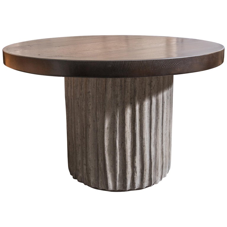Drum Dining Table By Apparatus For At 1stdibs Custom Cement Drum Dining Table With Dark Oak Top