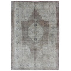 Vintage Oushak Rug rug with Mocha Color and Pale Neutral Tones