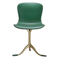 Bespoke Sand Cast Brass Chair in Emeraude Tattooed Leather, Yes, Tattooed!