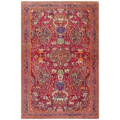 Antique Persian Khorassan Carpet with Animal Hunting Scene Design