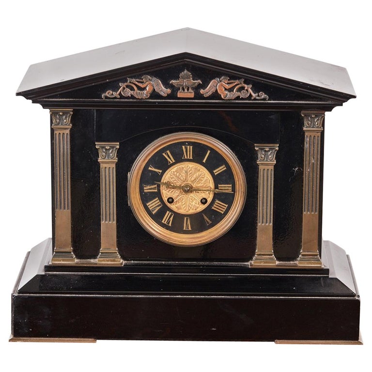 Antique Victorian Black Marble Mantel Clock For Sale at 1stdibs
