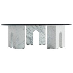 "Triumph Table T" Minimalist Coffee Table in Marble and Glass