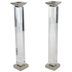 Pair of Lucite and Polish Nickel Candlestick by Charles Hollis Jones