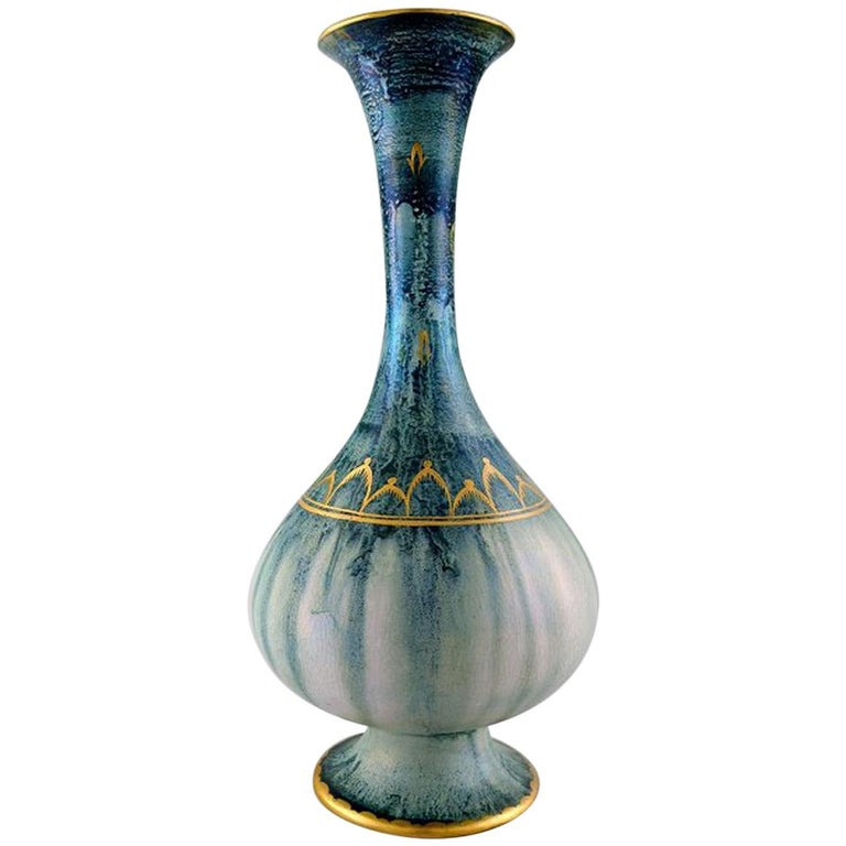 Franco Mari, Deruta Large Ceramic Vase, Narrow Neck, Italy, Late 20th