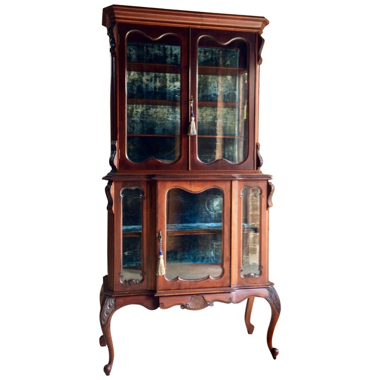 19th Century Antique Two-Door French Display Cabinet Or Vitrine By Stunning Antique Display Cabinet Vitrine Mahogany Victorian, 19th Century - 19th Century Antique Two-Door French Display Cabinet Or Vitrine By